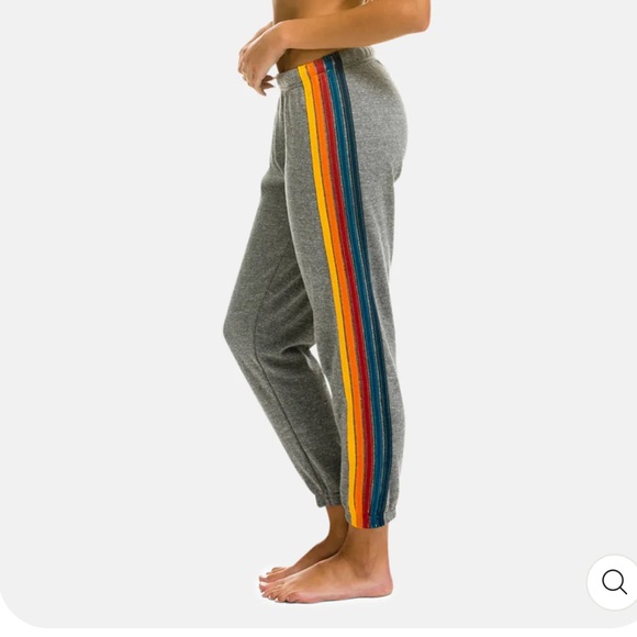 Aviator Nation Pants - AVIATOR NATION Women’s 5 Stripe Sweatpants in Heather Gray Size XS Logo Appliqué